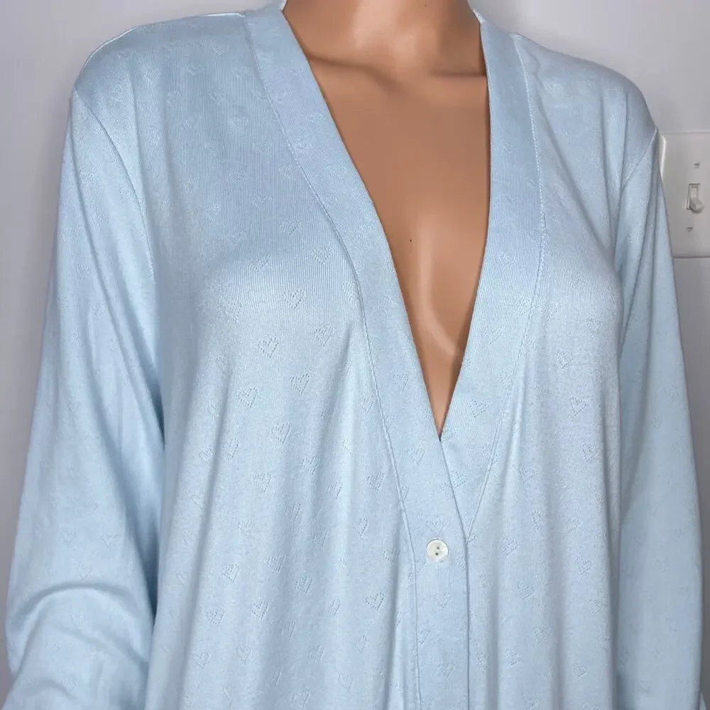 P.J. Salvage Pointelle Hearts Cardigan size XL Baby Blue  New Button Down - Picture 10 of 12